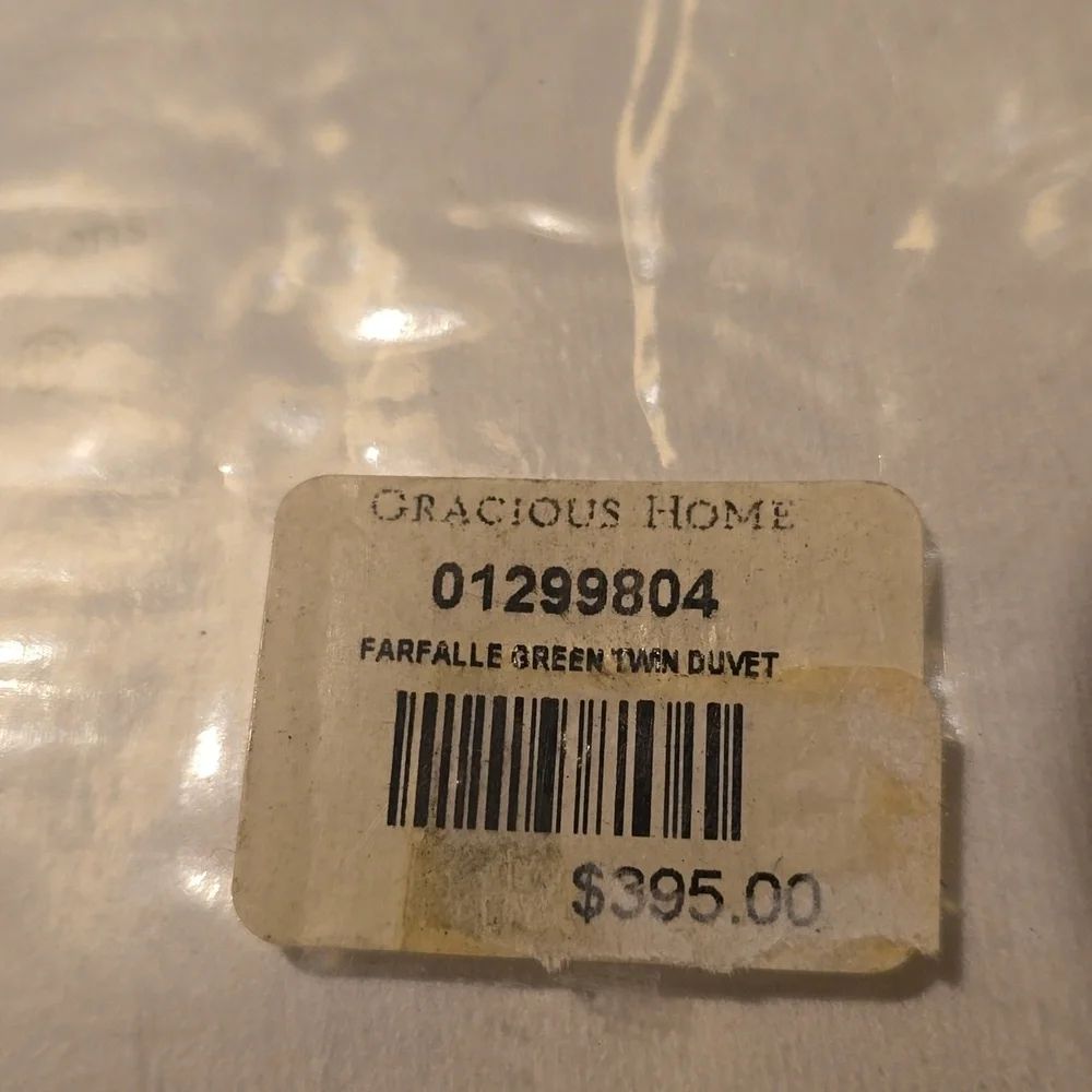 Gracious Home Luxury Farfalle Green Twin Duvet, Retail Price $395.00US